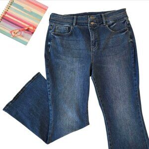 NYDJ Women's Jeans Size 14 Flare Leg Blue Denim Stretchy Classic Casual Retro